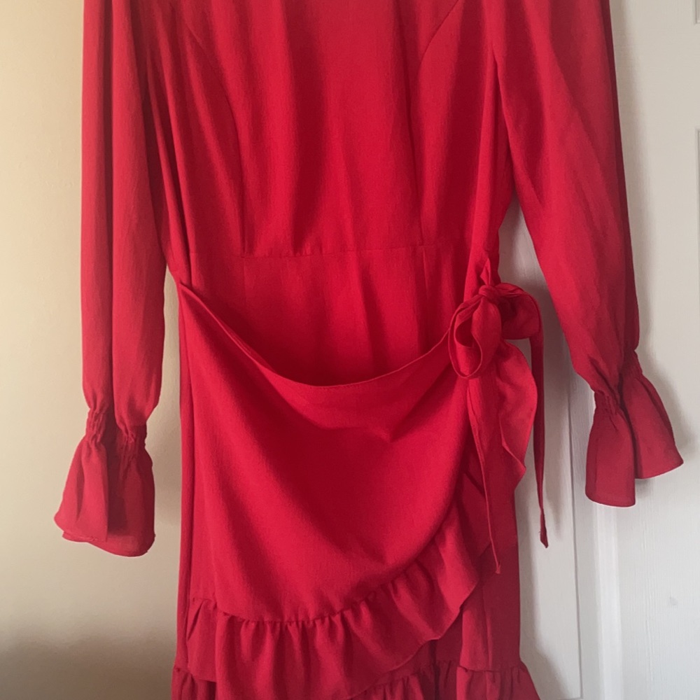 Red ruffle wrap dress